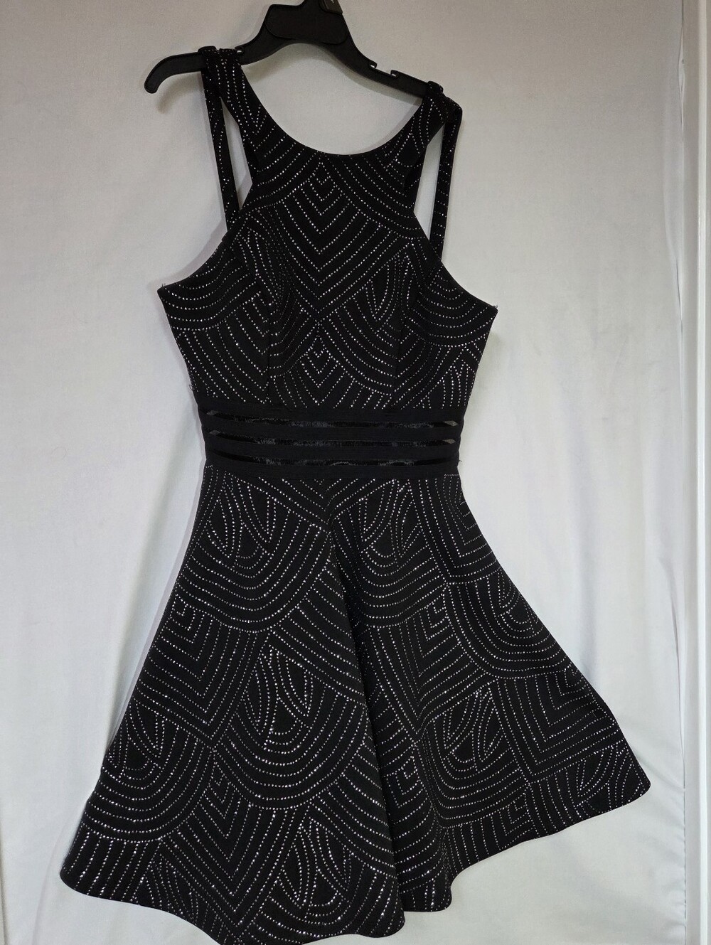 City Studio Black Mini Dress with Silver Dot Motif